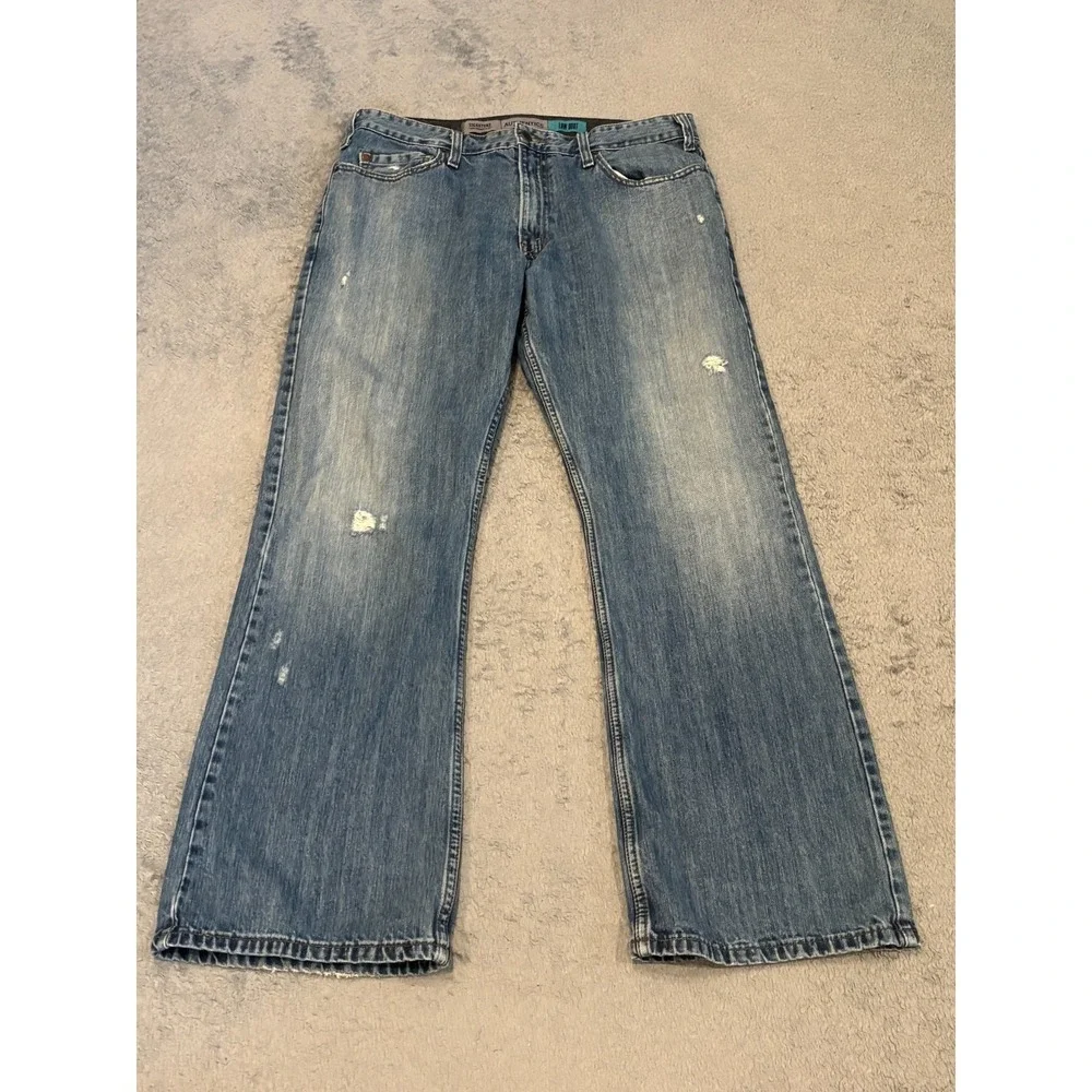 Levi Strauss Signature Authentic Jeans Mens 36x32 Low Boot Distressed Denim